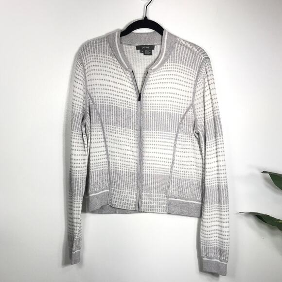 James Per Se Womens Full Zip Sweater Gray White Pattern Simple Casual Versatile - Picture 1 of 7